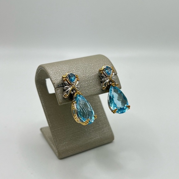 Gems en Vogue Blue Topaz Dangle Earrings - Picture 2 of 6